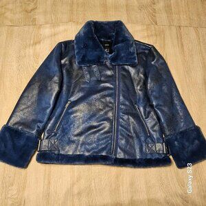 Forever 21 Blue Sherling Winter Coat Womens Size L Nwt Faux Fur